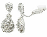 Crystal Teardrop Clip on Earrings Womens Girls Dangle Drop Gatsby Silver or Gold[Silver]