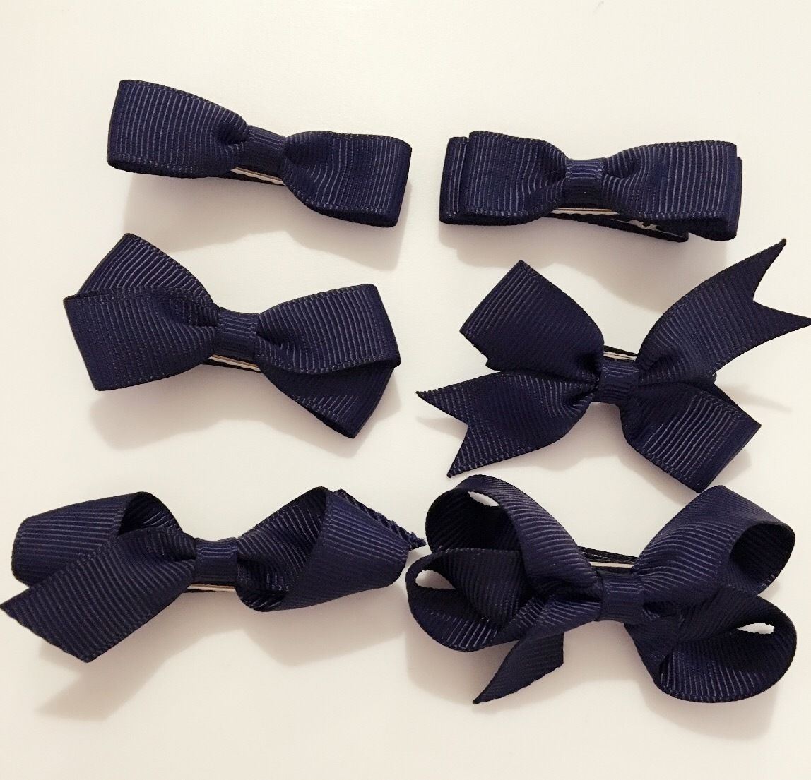 6 PIECE SET Girls Small Hair Bows Clips Grosgrain Ribbon School Uniform Colours[Navy Blue]
