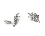 CLIP ON Earrings Silver Flower Leaf Crystal Women's Ladies Bridal