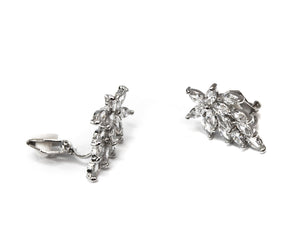 Clip-On Earrings Silver Crystal Women's Wedding Floral Flower Leaf Chandelier Vintage