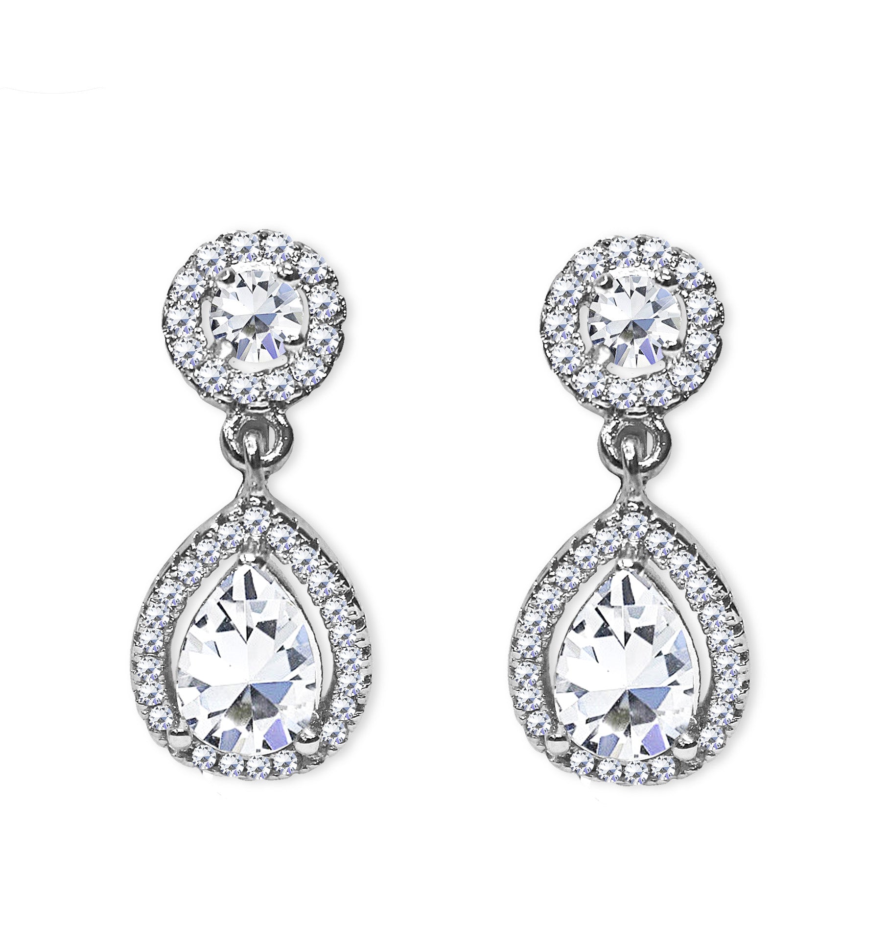 CLIP ON Earrings Oval Drop Crystal Women Ladies Clipon Silver Bridal