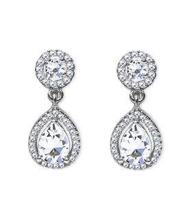 CLIP ON Earrings Oval Drop Crystal Women Ladies Clipon Silver Bridal