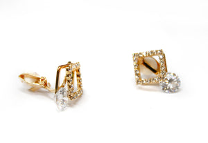 CLIP ON earrings Square Crystal Earrings Gold Crystal Dangle Women's Ladies