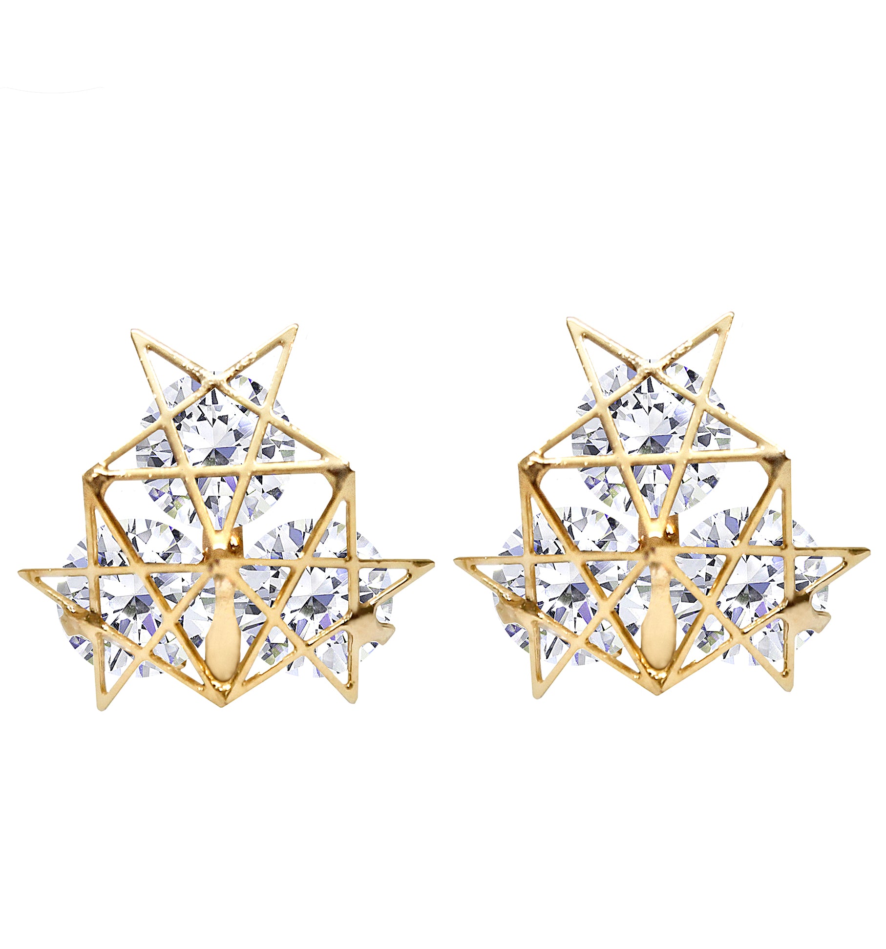 CLIP ON Earrings Triple Crystal Star Women's Gold Ladies Caprilite