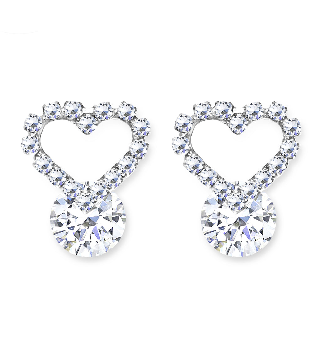 CLIP-ON Earrings Silver Crystal Heart Women's Ladies