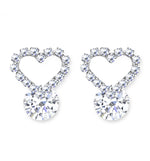 CLIP-ON Earrings Silver Crystal Heart Women's Ladies