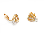 CLIP ON Earrings Gold Crystal Heart Women's Ladies