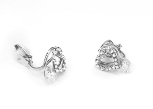 CLIP-ON Earrings Silver Crystal Heart Women's Ladies