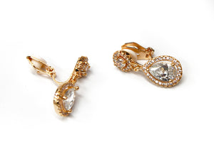 CLIP ON Earrings Oval Drop Crystal Earrings Women Ladies Clipon Gold Bridal
