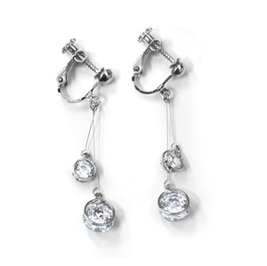 Crystal Drop Dangle Clip On Earrings Tassel Non Pierced Round Circle Silver