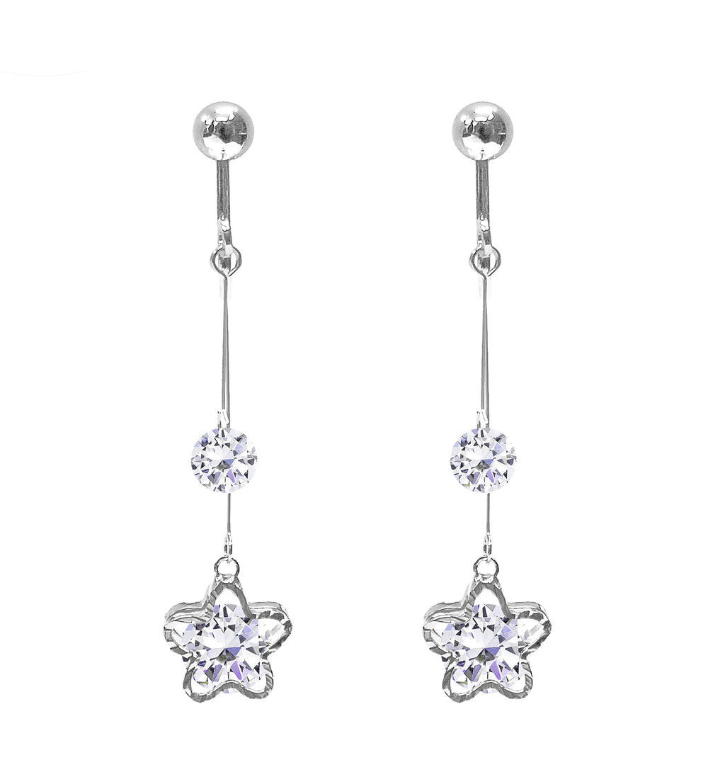 Boucles d'oreilles à Clip en forme de goutte de cristal, pompon, fleur non percée, argent