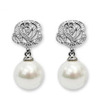 CLIP ON Earrings Women's Silver Pearl Rose Drop Ladies Bridal