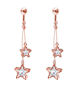 Crystal Drop Dangle Clip On Earrings Tassel Non Pierced Star Rose Gold