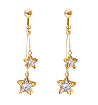 Crystal Drop Dangle Clip On Earrings Tassel Non Pierced Star Gold