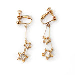 Crystal Drop Dangle Clip On Earrings Tassel Non Pierced Star Gold