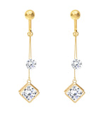 Crystal Drop Dangle Clip On Earrings Tassel Non Pierced Rhombus Gold