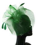 Jade Green Veil Fan Feathers Fascinator on Headband Wedding Races Net Hat Big