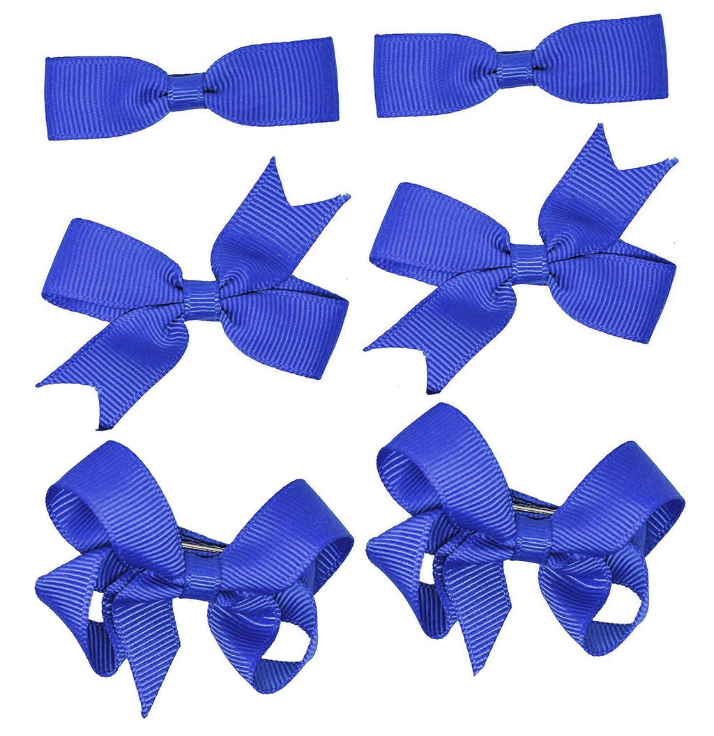 6 PIECE /3 Pairs SET Girls Small Hair Bows Grosgrain Ribbon Clips School Colours[Royal Blue]