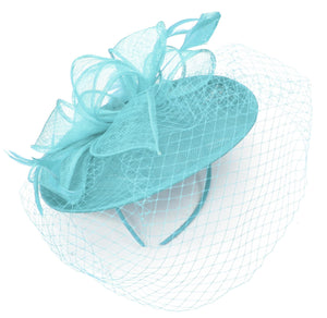 Caprilite Saucer Sinamay Headband Fascinator Wedding Ascot Hat Hatinator Birdcage Veil[Light Turquoise]