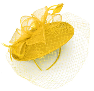 Caprilite Saucer Sinamay Headband Fascinator Wedding Ascot Hat Hatinator Birdcage Veil[Yellow]