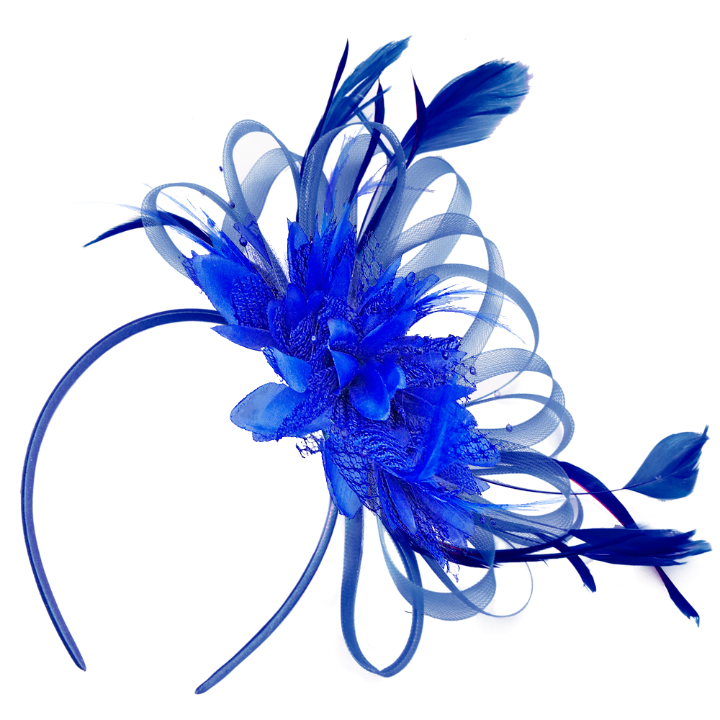 Electric Royal Cobalt Blue Fascinator on Headband for weddings ascot races kentucky derby online shop uk caprilite