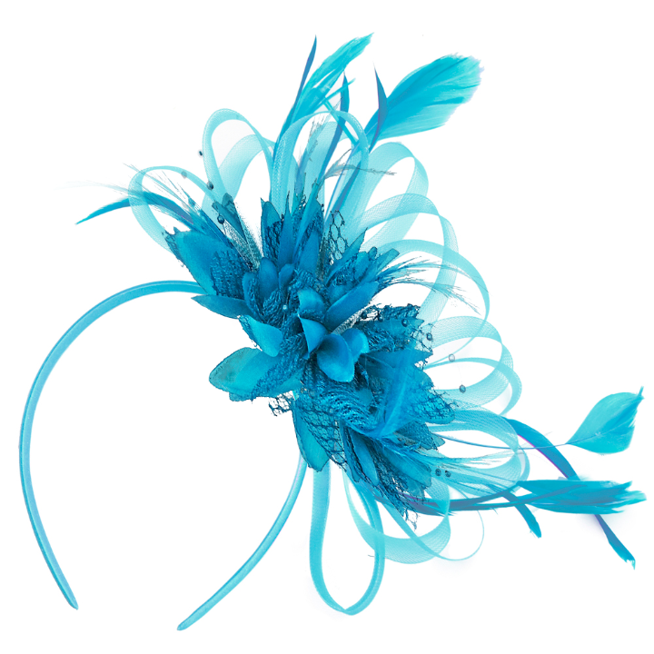 Aqua Blue Fascinator on headband wedding ascot party alice band caprilite online shop uk