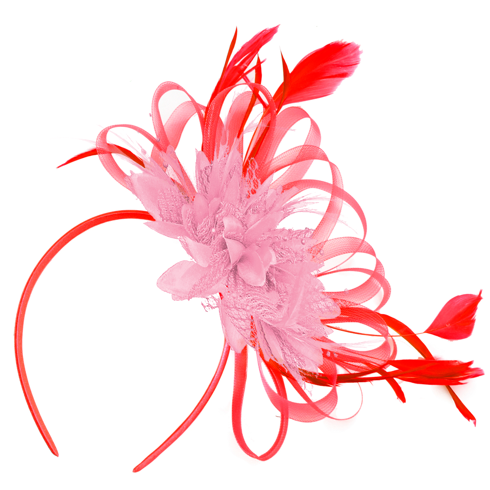 Caprilite Scarlet Red Hoop & Baby Pink Feathers Fascinator on Headband