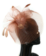 Veil Fan Feathers Fascinator on Headband Wedding Races Net Hat Big