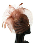 Bronze Veil Fan Feathers Fascinator on Headband Wedding Races Net Hat Big