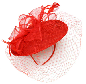 Caprilite Saucer Sinamay Headband Fascinator Wedding Ascot Hat Hatinator Birdcage Veil[Red]