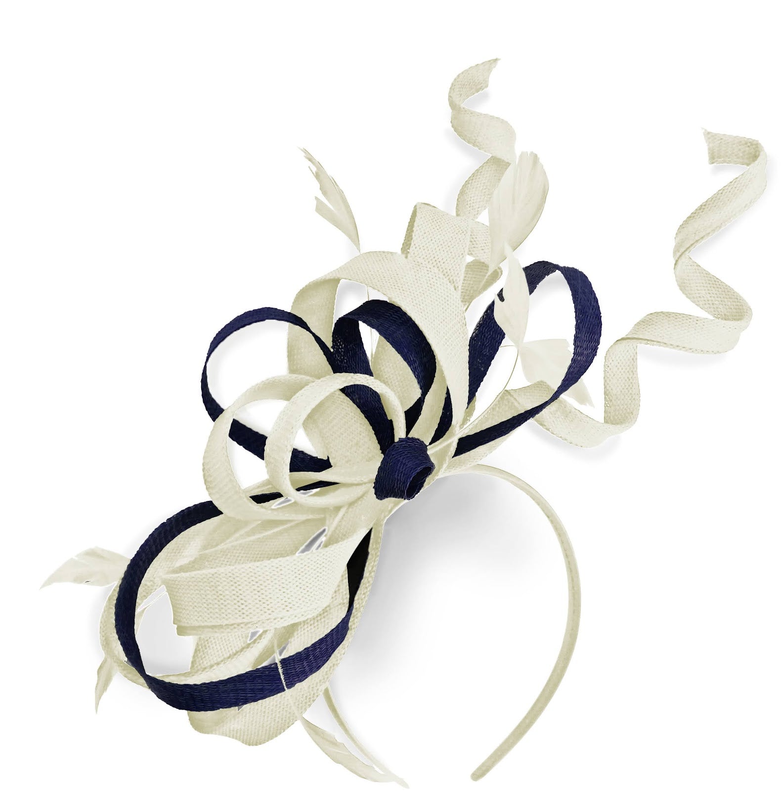 Caprilite Cream Ivory and Navy Wedding Swirl Fascinator Headband Alice Band Ascot Races Loop Net