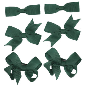 6 PIECE /3 Pairs SET Girls Small Hair Bows Grosgrain Ribbon Clips School Colours[Emerald Green]