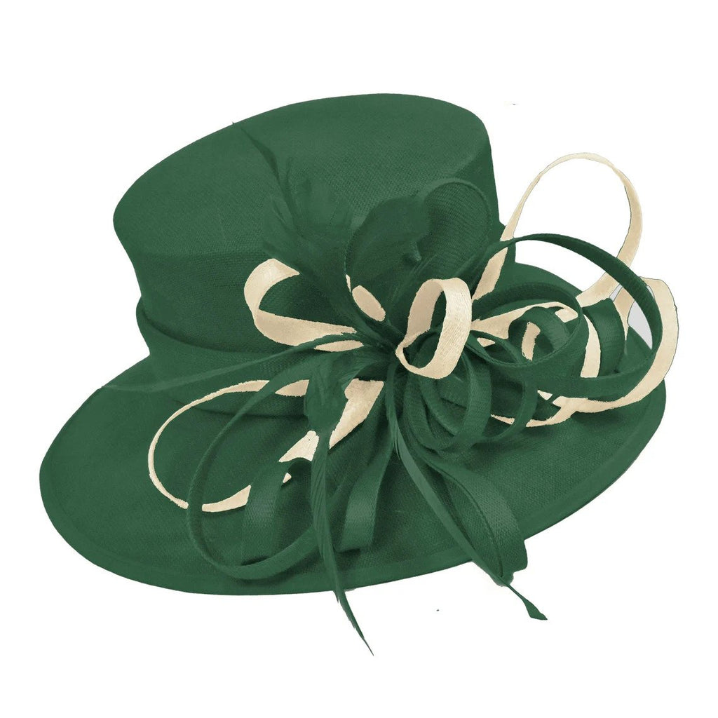 Caprilite Dark Green and Cream Queen Hat Brim Occasion Hatinator Fascinator Weddings Formal