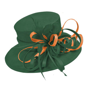 Caprilite Dark Green and Orange Queen Hat Brim Occasion Hatinator Fascinator Weddings Formal
