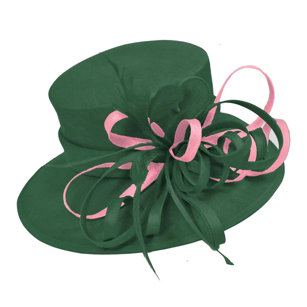 Caprilite Dark Green and Baby Pink Queen Hat Brim Occasion Hatinator Fascinator Weddings Formal