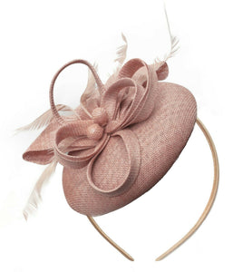 Dusty Dusky Pink Round Pillbox Bow Sinamay Headband Fascinator Weddings Ascot Hatinator Races