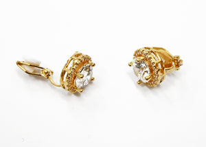 CLIP ON Earrings Gold Crystal Round Cut Clipon Women Ladies Bridal