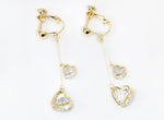 Crystal Drop Dangle Clip On Earrings Tassel Non Pierced Heart Gold