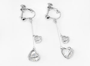 Crystal Drop Dangle Clip On Earrings Tassel Non Pierced Heart Silver