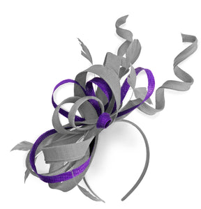 Caprilite Silver Grey and Purple Wedding Swirl Fascinator Headband Alice Band Ascot Races Loop Net
