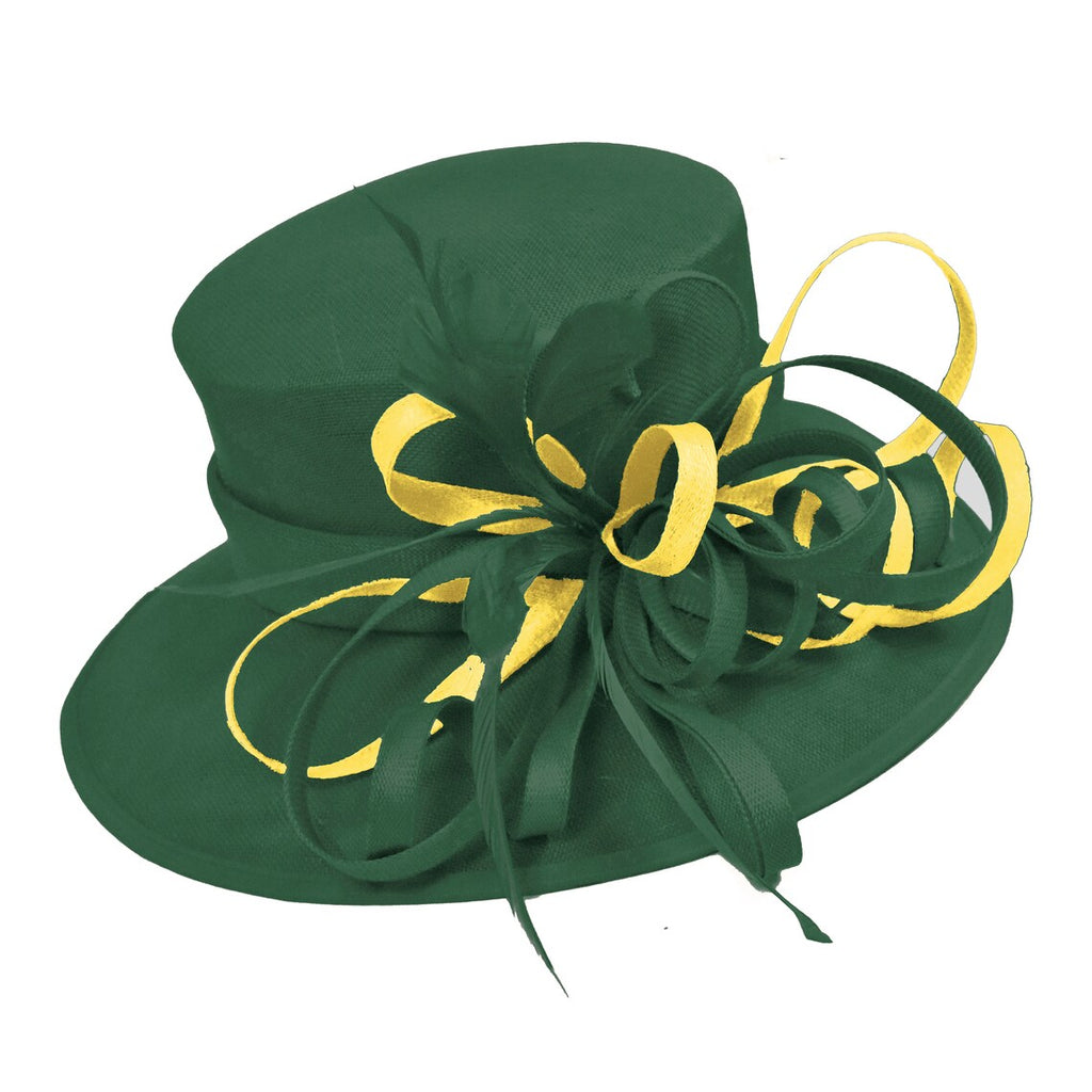 Caprilite Dark Green and Yellow Queen Hat Brim Occasion Hatinator Fascinator Weddings Formal