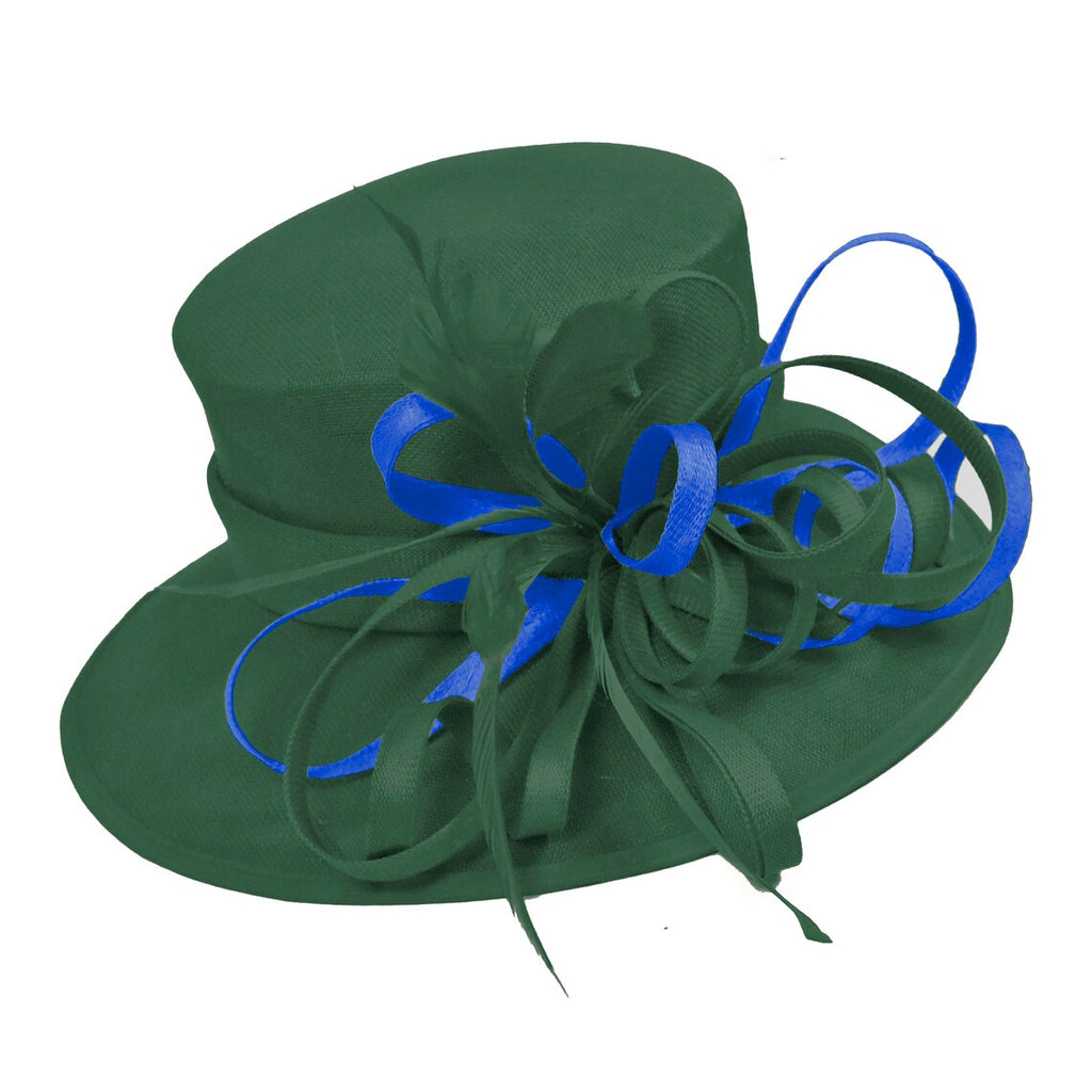 Caprilite Dark Green and Royal Blue Queen Hat Brim Occasion Hatinator Fascinator Weddings Formal