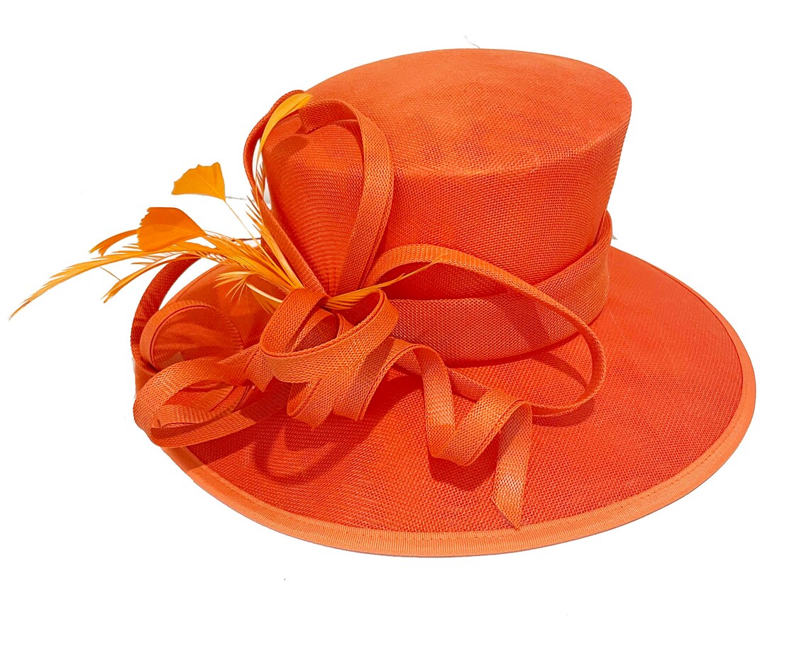 Caprilite Orange Grand Chapeau Reine Bord Occasion Hatinator Bibi Mariages Formels