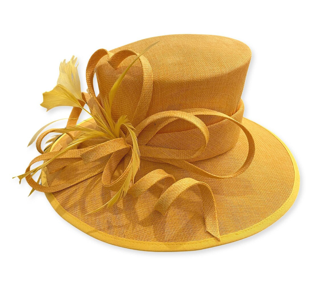 Caprilite Mustard Gold Yellow Large Queen Hat Brim Occasion Hatinator Fascinator Weddings Formal