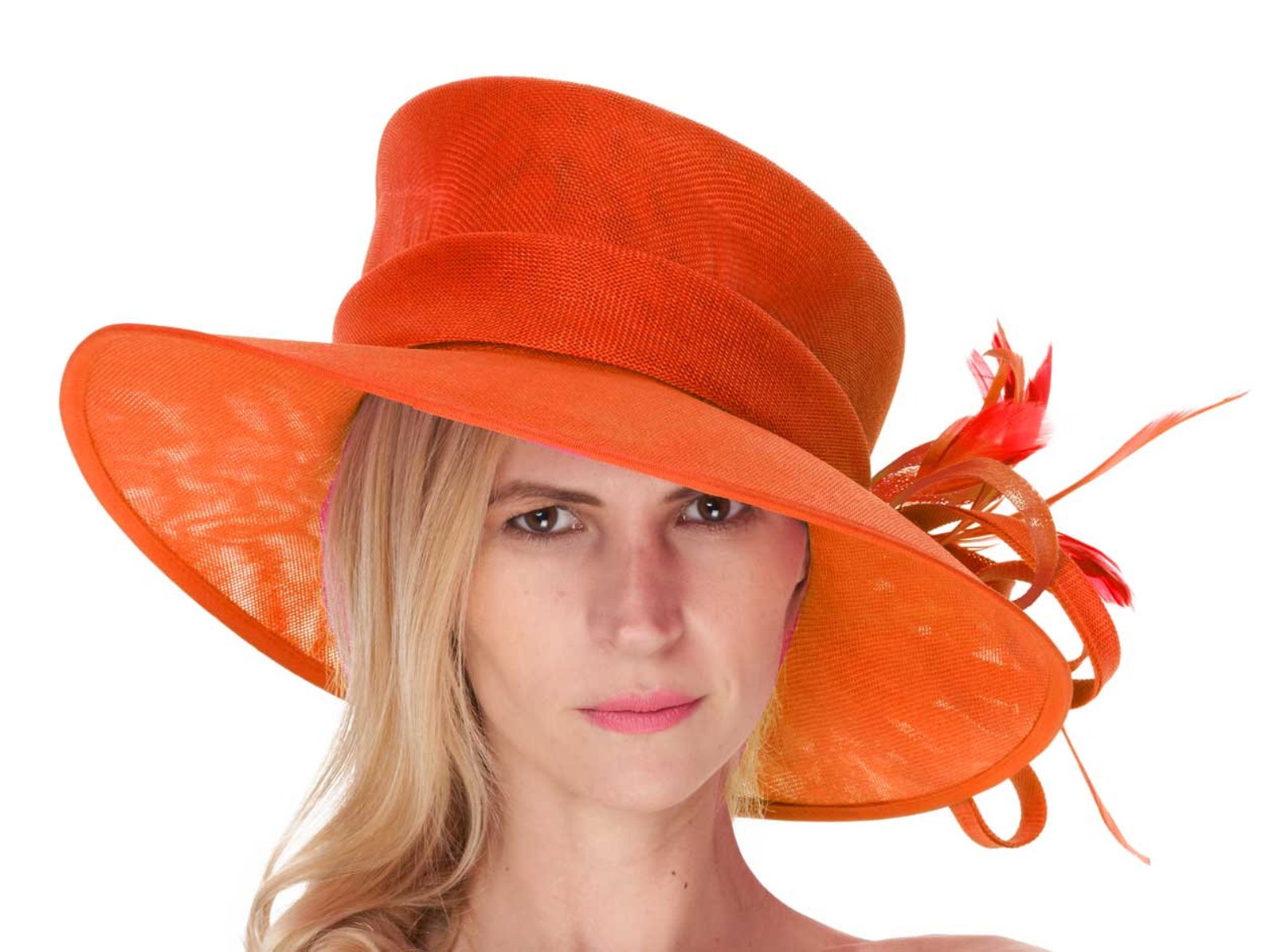 Orange Large Brim Hat Occasion Hatinator Fascinator Weddings Formal
