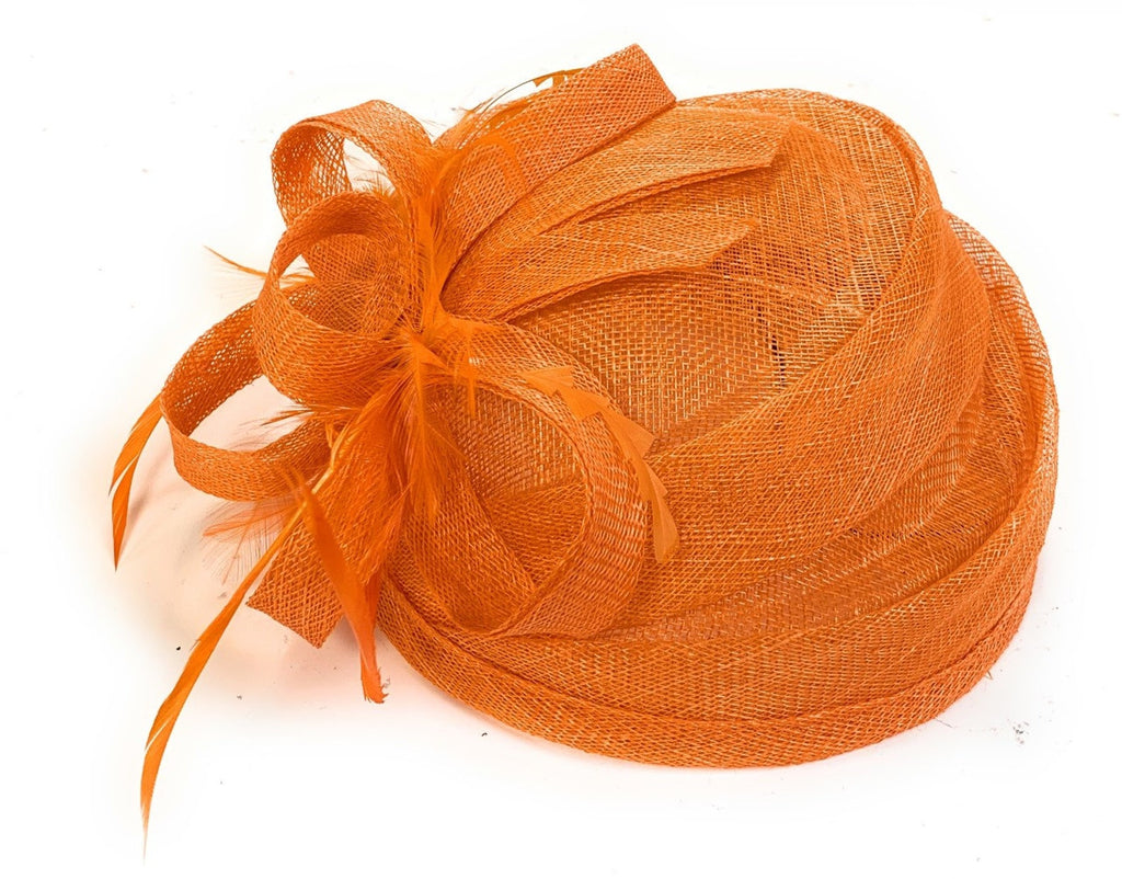 Round Sinamay Orange Pillbox Fascinator Weddings Ascot Hatinator Races Headpiece