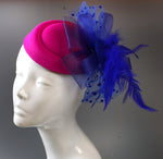 Caprilite Fuchsia and Royal Blue Hot Pink Fascinator Hat Pill Box Veil Hatinator UK Wedding Ascot Races  Clip Felt