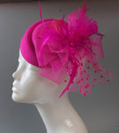 Caprilite Fuchsia Hot Pink Fascinator Hat Pill Box Veil Hatinator UK Wedding Ascot Races  Clip Felt