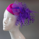 Caprilite Fuchsia Hot Pink and Purple Fascinator Hat Pill Box Veil Hatinator UK Wedding Ascot Races  Clip Felt