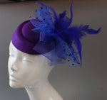 Caprilite Royal Cadbury Purple and Blue Hat Pill Box Veil Hatinator UK Wedding Ascot Races Clip Felt